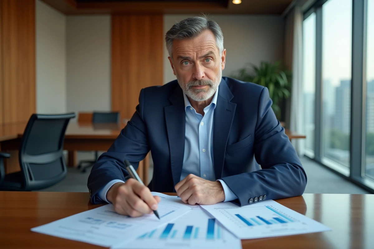 Analyste financier en costume dans un bureau moderne