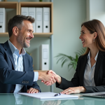 Homme et femme d'affaires souriants se serrant la main