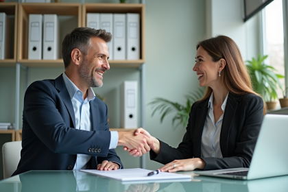 Homme et femme d'affaires souriants se serrant la main