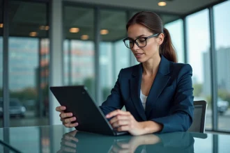 Femme d'affaires analysant des graphiques financiers sur une tablette