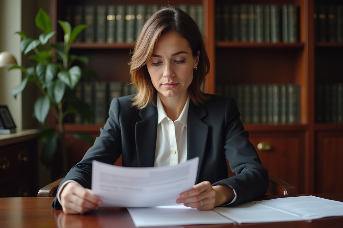 Femme d affaires lisant des documents dans un bureau professionnel