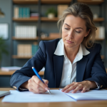 Femme d'affaires en réunion de travail dans un bureau moderne
