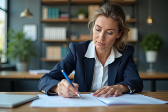 Femme d'affaires en réunion de travail dans un bureau moderne