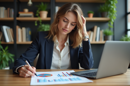 Femme d'âge moyen analysant des graphiques au bureau