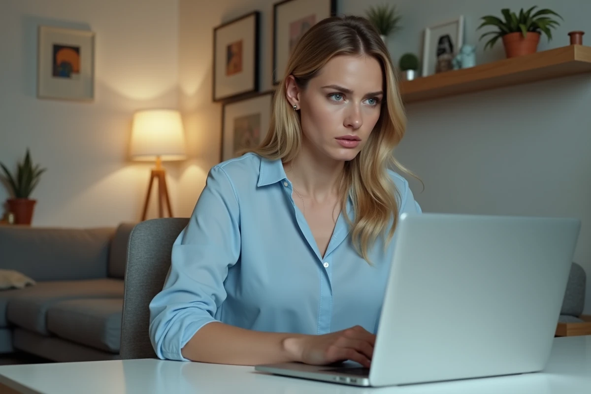 Femme concentr&eacute;e travaillant &agrave; son bureau &agrave; domicile