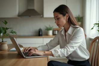 Jeune femme professionnelle travaillant sur un ordinateur à la maison