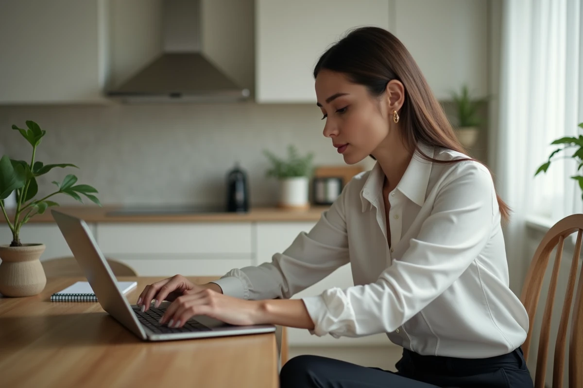 Jeune femme professionnelle travaillant sur un ordinateur à la maison