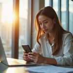 Jeune femme utilisant son smartphone pour valider une transaction bancaire