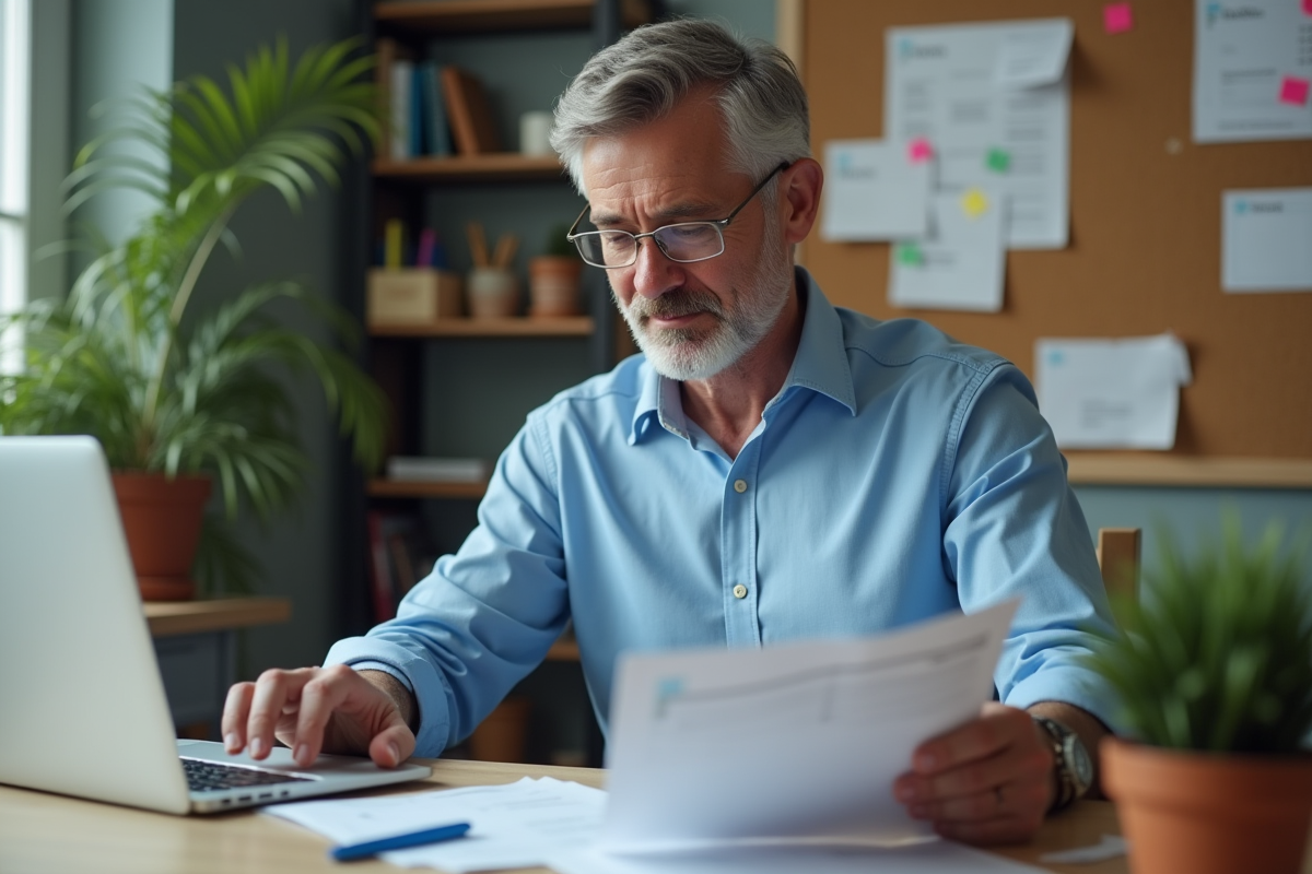 Homme effectuant un paiement en ligne dans son bureau