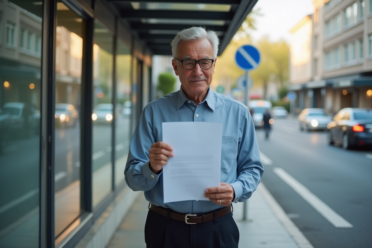 Homme d âge moyen attendant à un arrêt de bus en ville