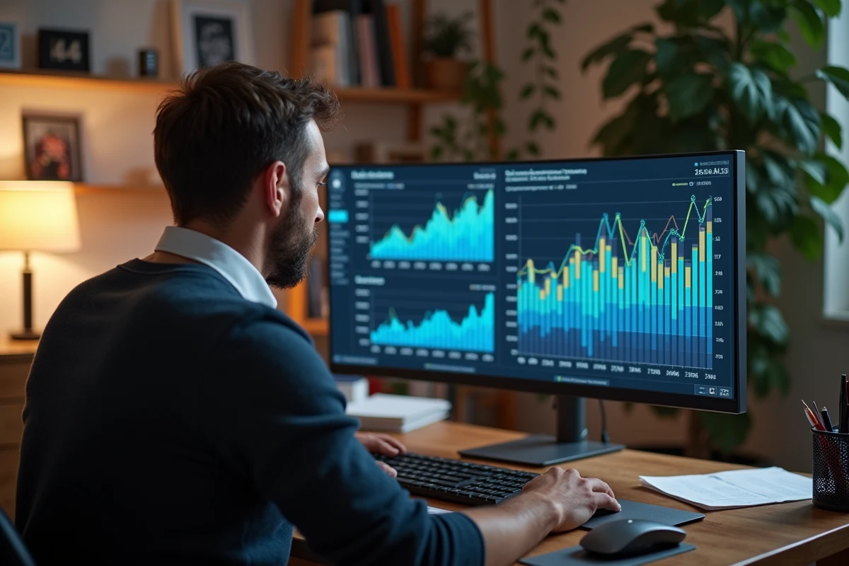Homme regardant des graphiques de performance sur un moniteur