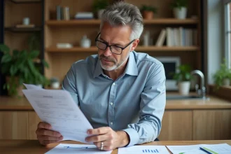 Homme d'âge moyen en tenue décontractée travaillant à un bureau moderne