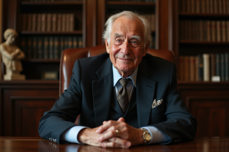 Homme âgé en costume élégant dans un bureau ancien