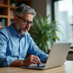 Homme utilisant un portefeuille crypto sur son bureau
