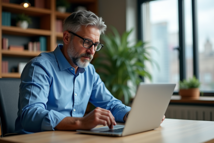 Homme utilisant un portefeuille crypto sur son bureau