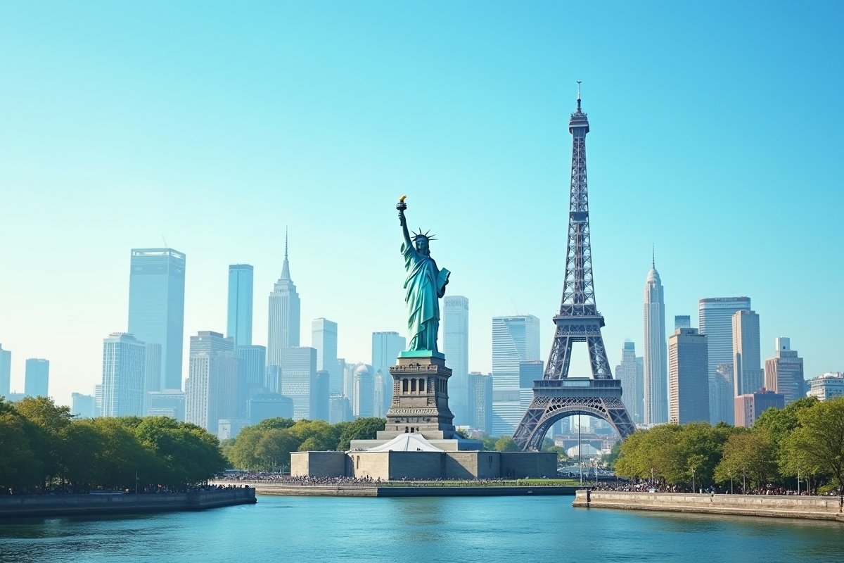 Monuments emblématiques du monde en panorama coloré