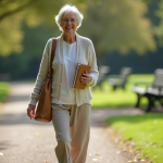 Femme senior souriante dans un parc verdoyant