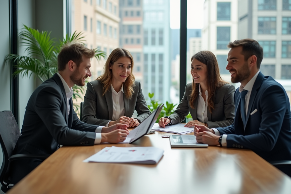 Groupe de professionnels discutant autour d